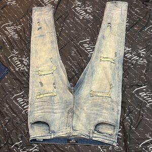 Men's Distressed Slim Jeans in Light Blue